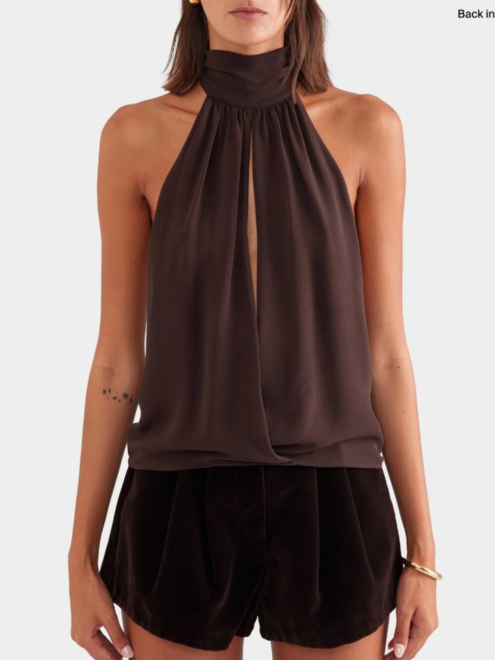 NWT Venroy Silk Halter Top Dark Chocolate Cafe Small
